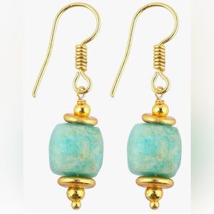 NJ Craft Gorgeous Amazonite and Gold Tone Natural Stone Earrings! New in Box!